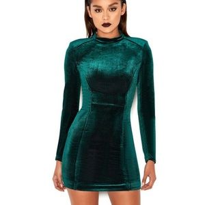 BRAND NEW House of CB emerald green velvet dress
